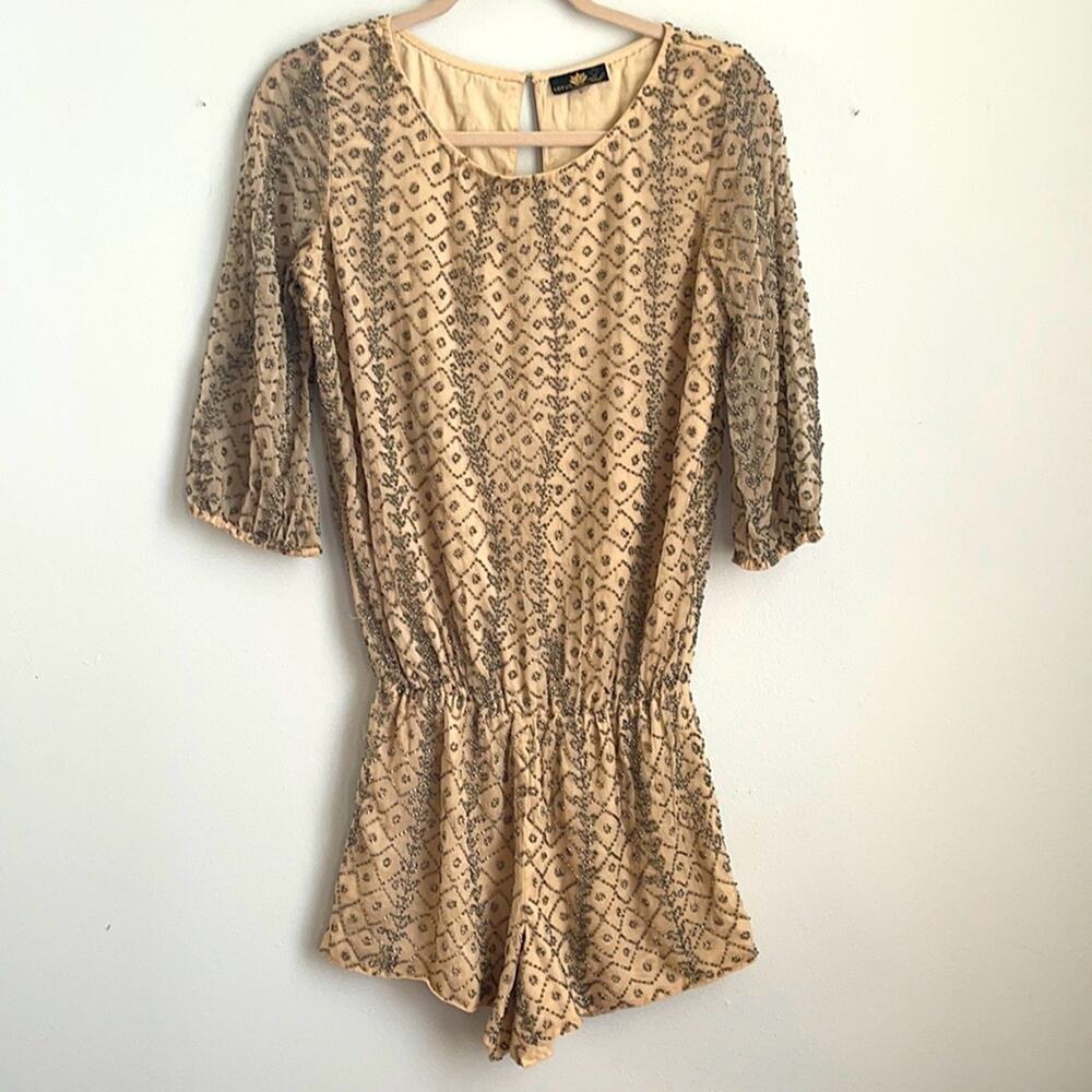NWT Lotus Threads fully beaded 3/4 sleeve scoop neck cocktail romper sz S